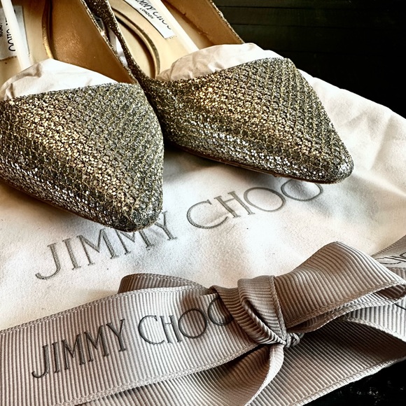 Jimmy Choo Romy 40mm Glitter Fabric in Champagne size 39.5 - Picture 6 of 11